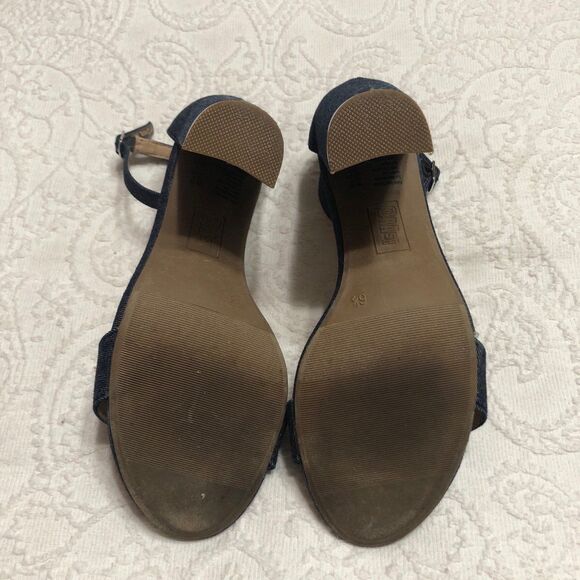 Brash Denim High Heel Sandals Size 6.5 Dark Wash 4” Open Toe Silver Hardware - Picture 8 of 10